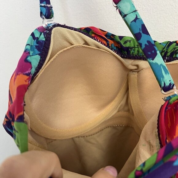 Garnet Hill Ruched Bandeau Floral One-Piece Swimsuit Slimming Sz 2 New - Picture 5 of 10